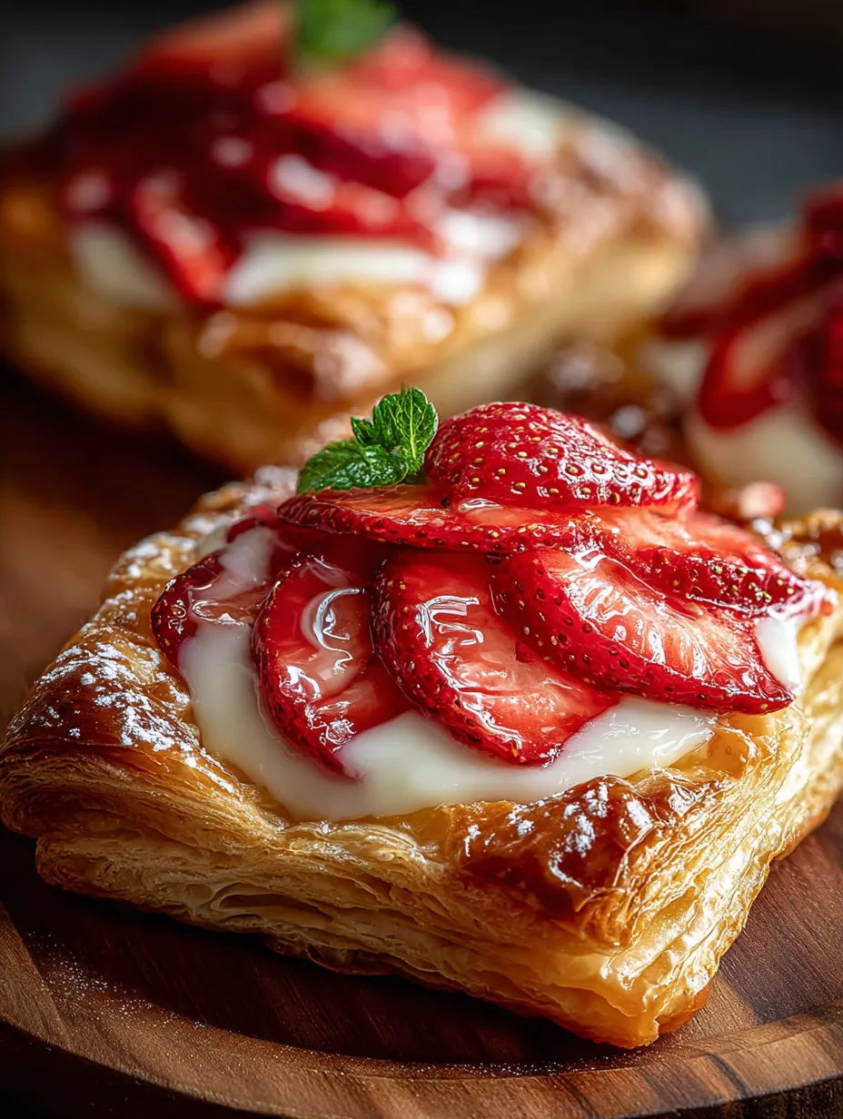 A pastry with strawberries on top.