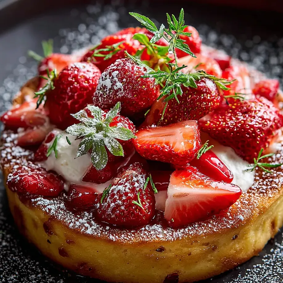 A cake with strawberries and whipped cream on top.