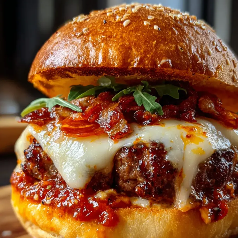 A close up of a burger with cheese and bacon.