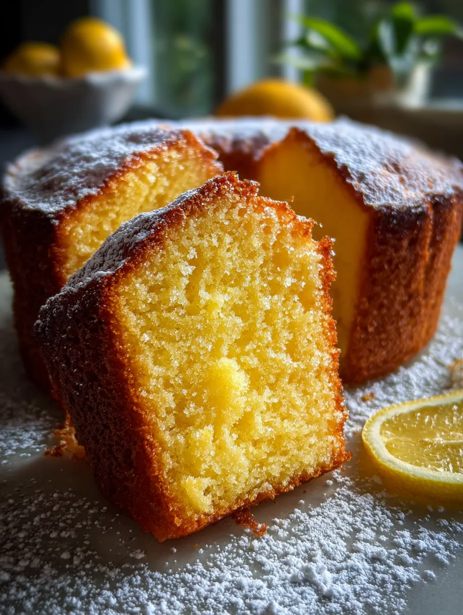 A slice of cake with lemon on top.