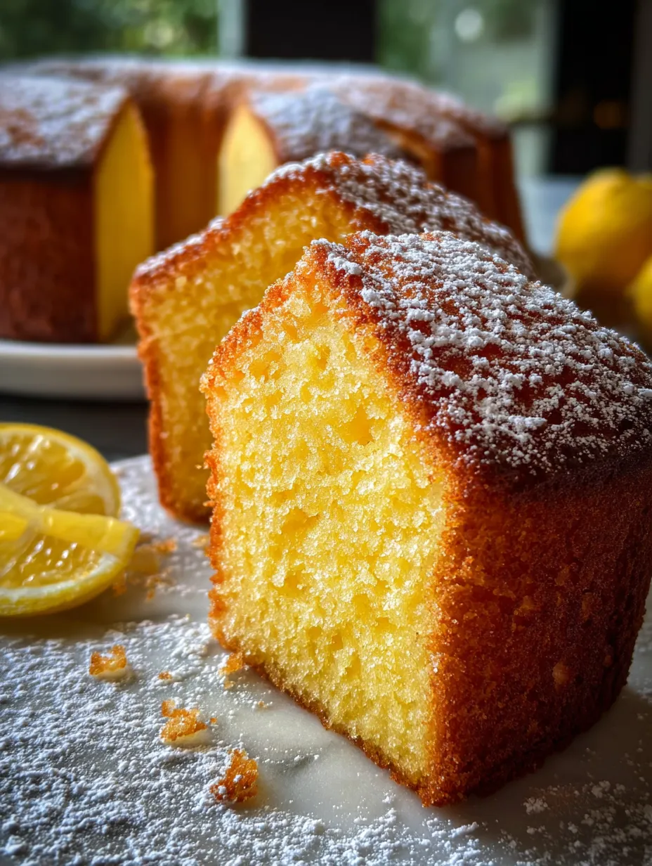A slice of cake with powdered sugar on it.