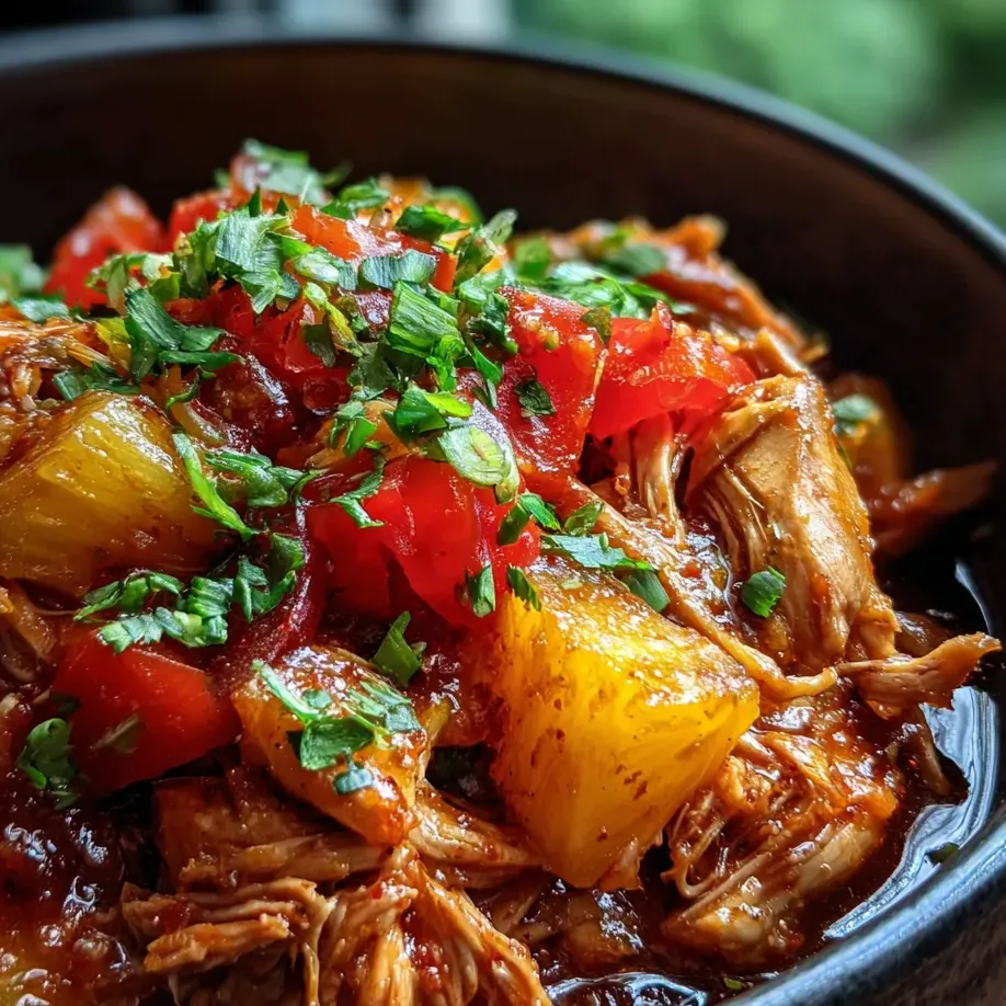 A bowl of food with tomatoes and pineapple.