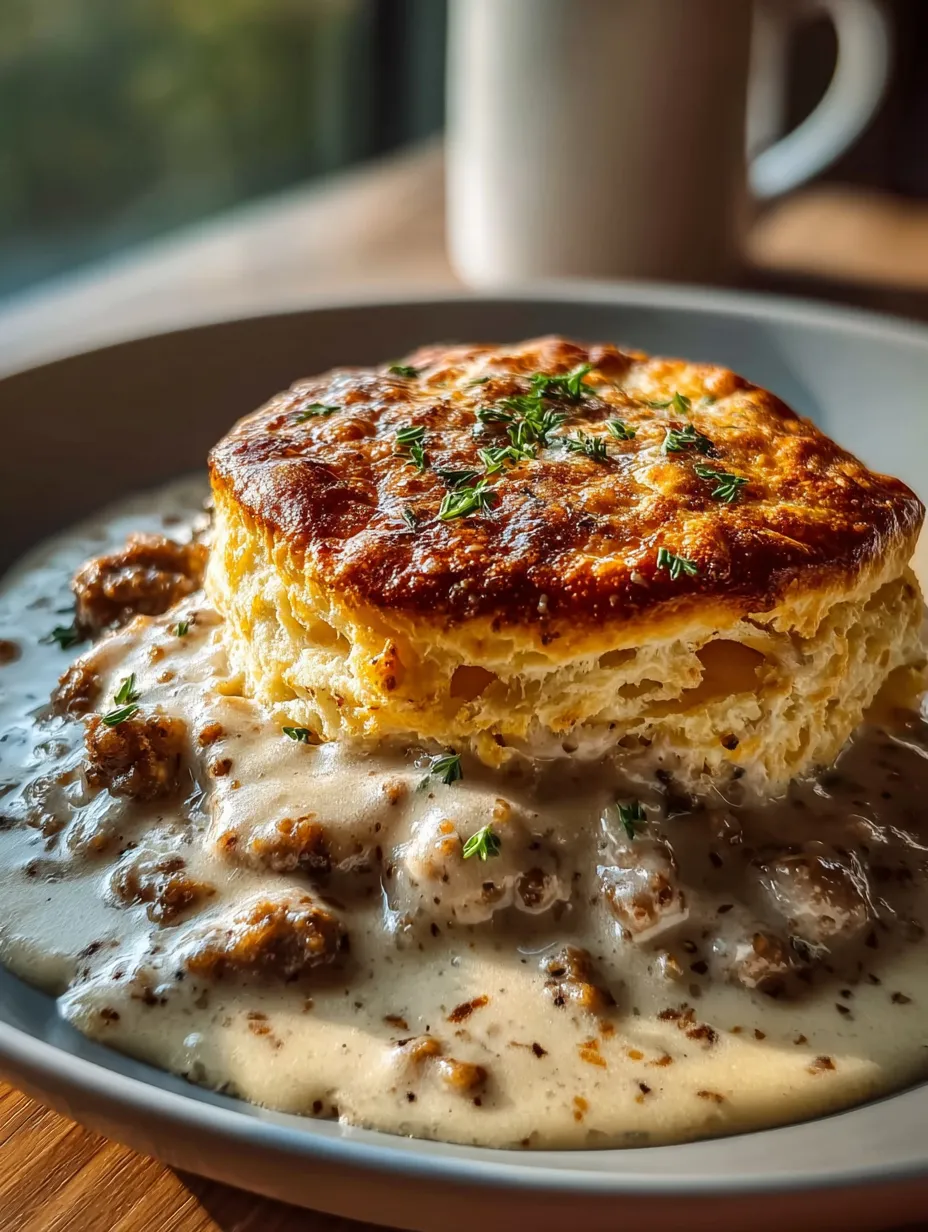 A biscuit covered in gravy.