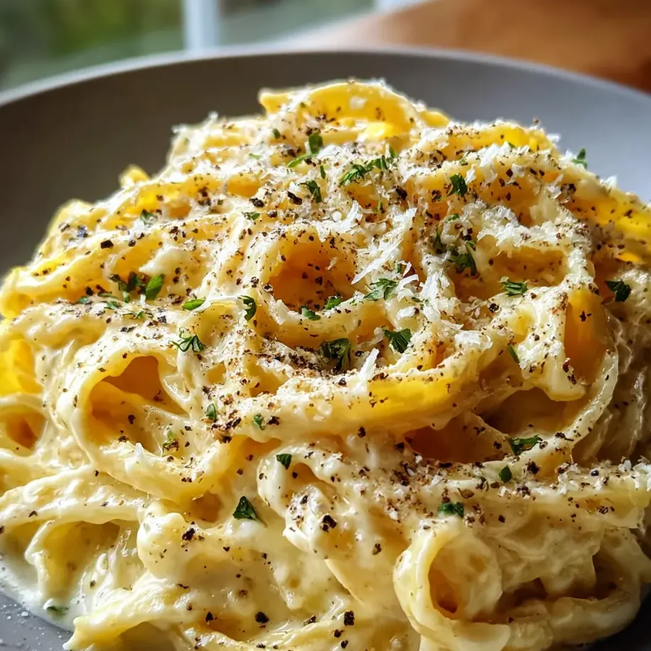 A bowl of pasta with cheese and herbs.