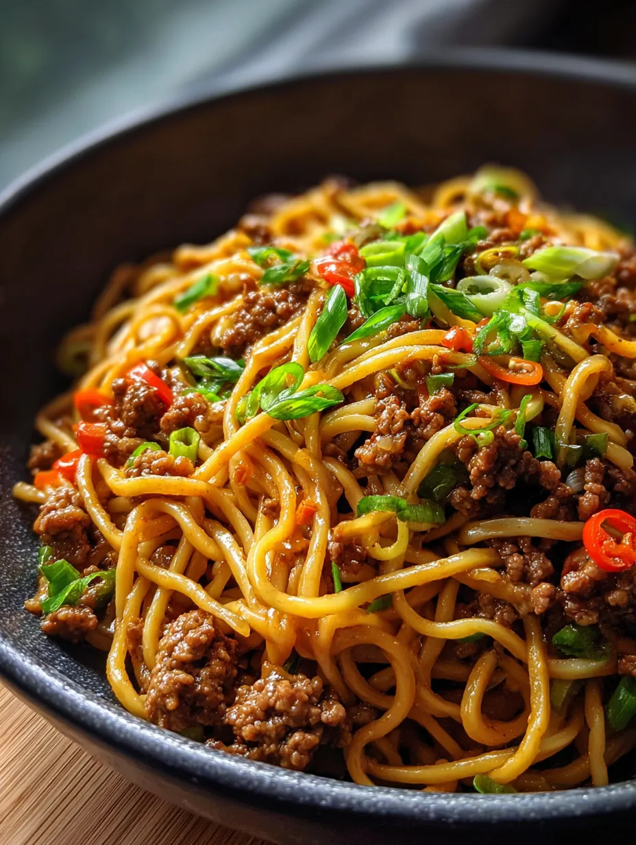 A bowl of noodles with meat and vegetables.
