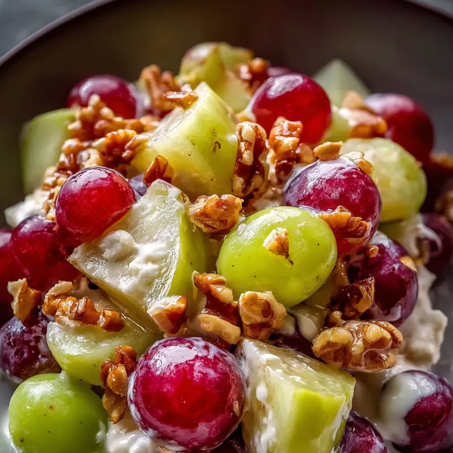 A bowl of fruit with grapes, apples, and walnuts.
