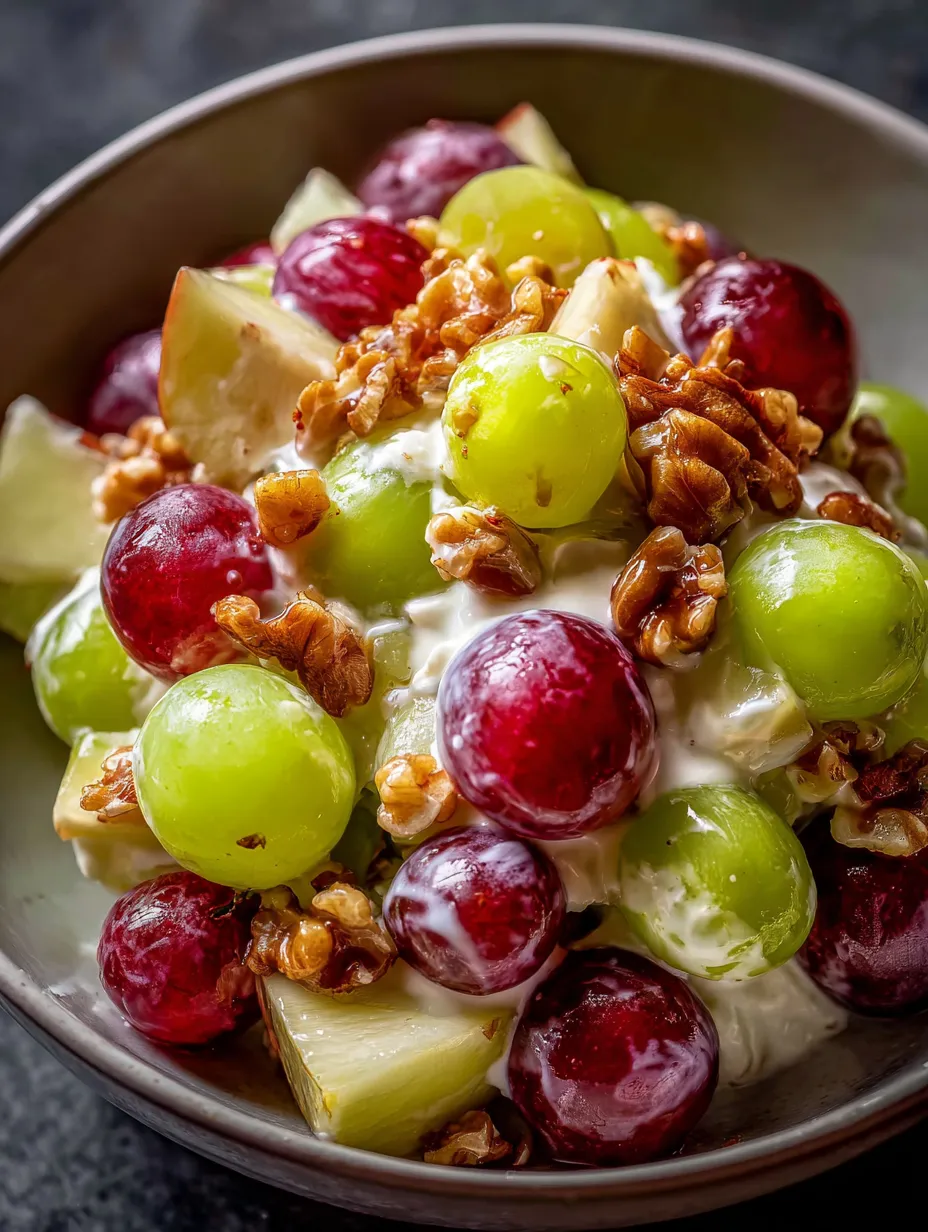 A bowl of fruit with grapes, apples, and walnuts.