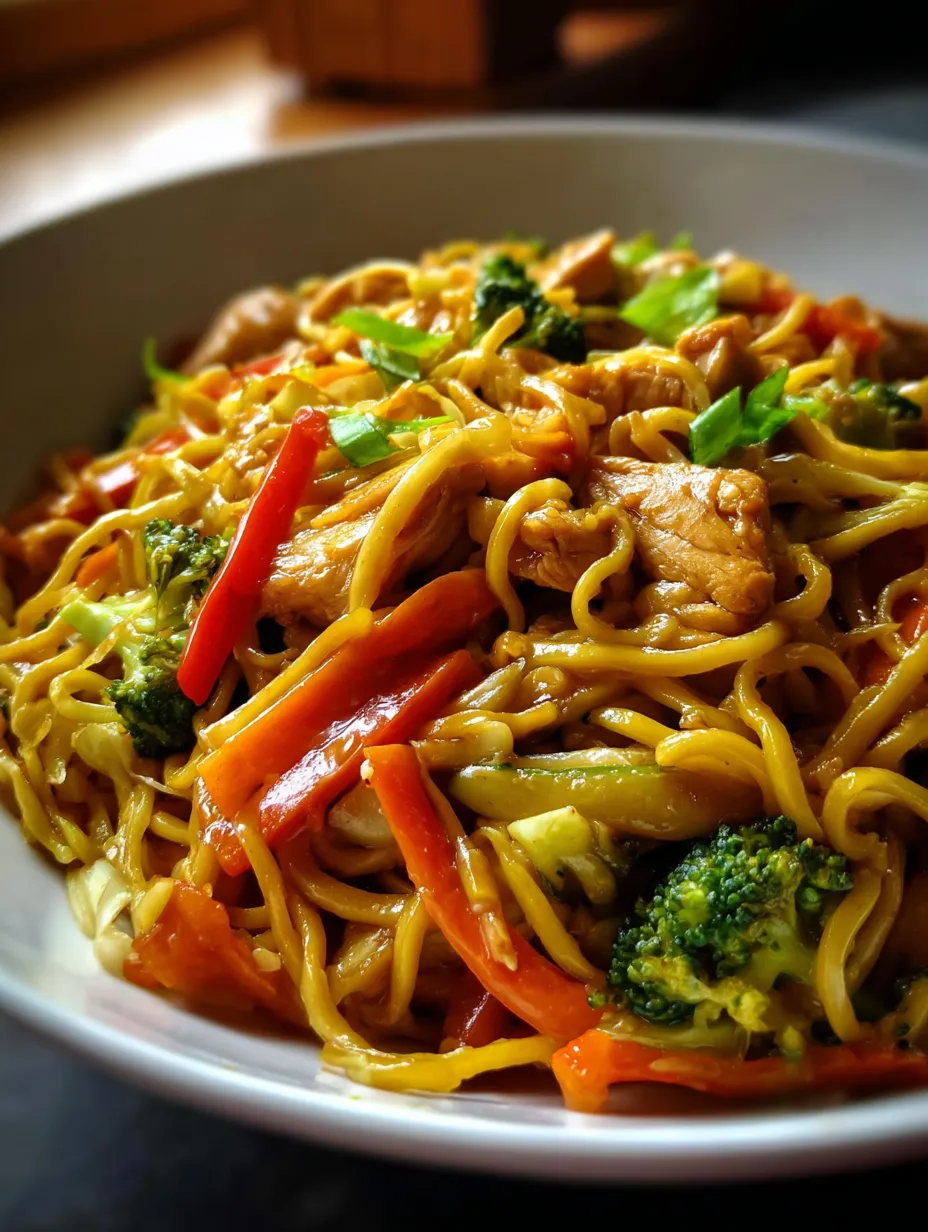 A bowl of noodles with vegetables.