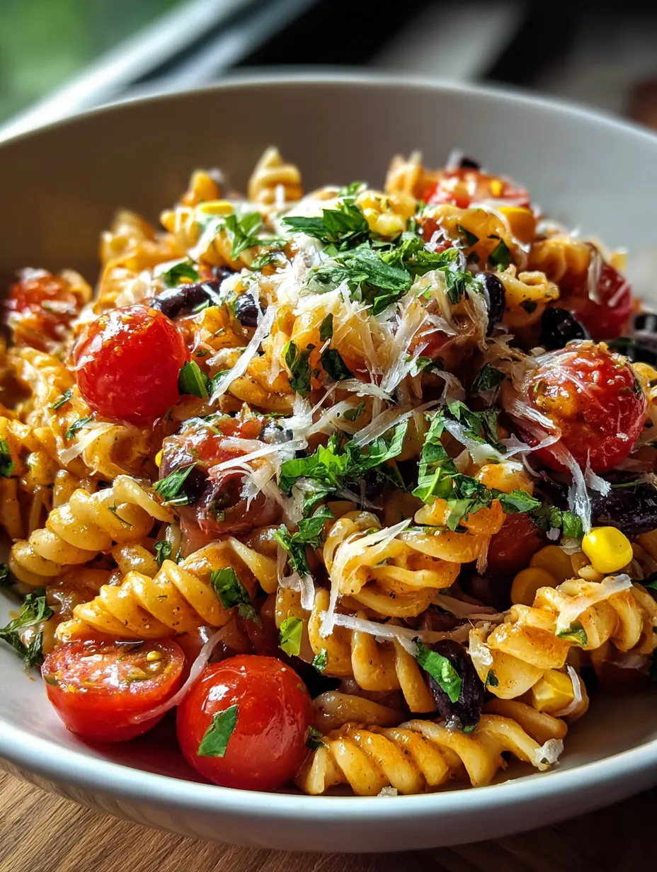 A bowl of pasta with tomatoes and cheese.