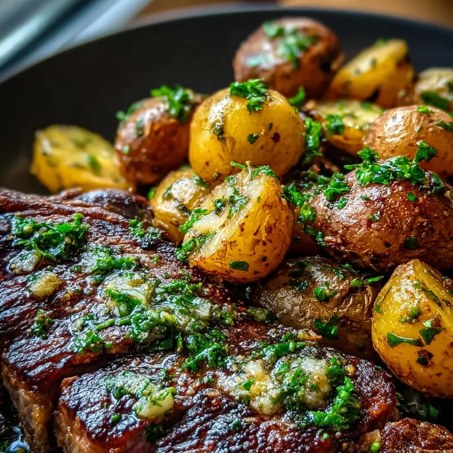 A plate of meat and potatoes.