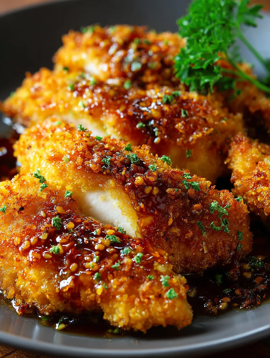 Chicken with sauce and herbs.