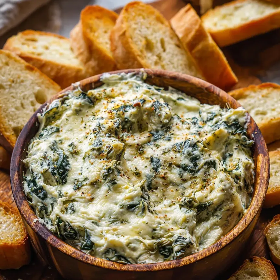 A bowl of dip with bread.