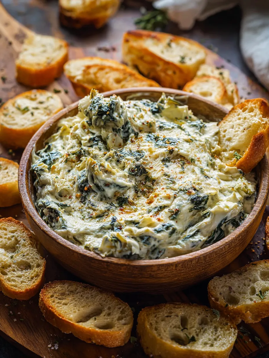 A bowl of dip with bread and vegetables.