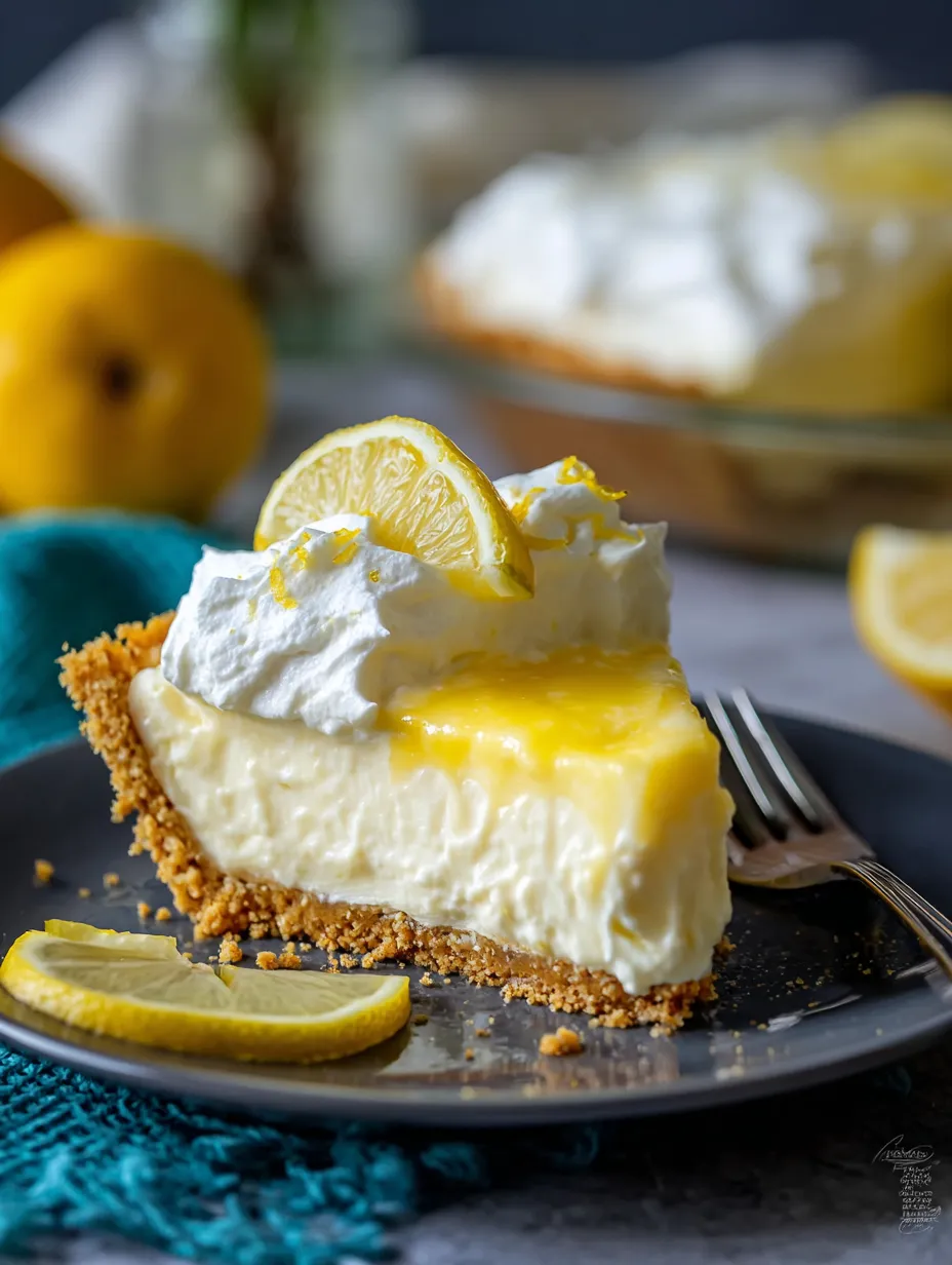 A slice of lemon cheesecake with a lemon wedge on the side.