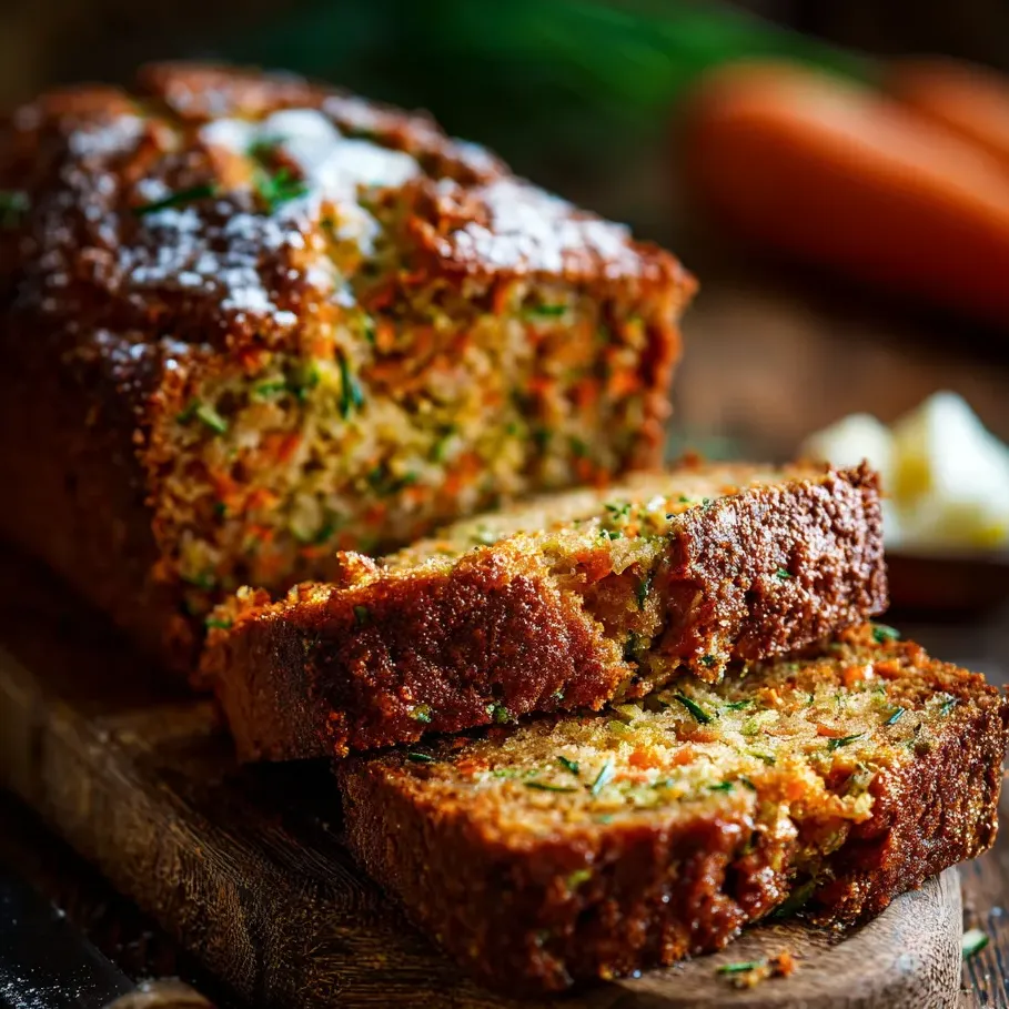 A slice of carrot bread on a wooden table.
