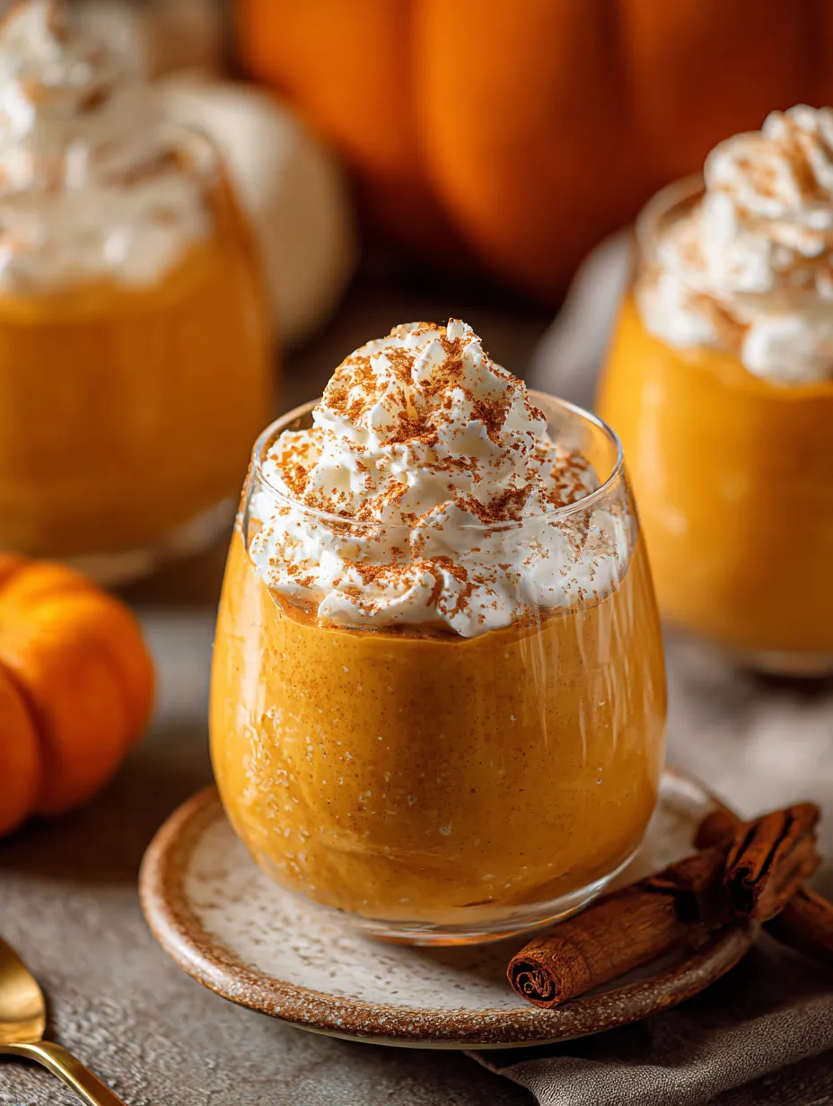 A glass of pumpkin pie with whipped cream.