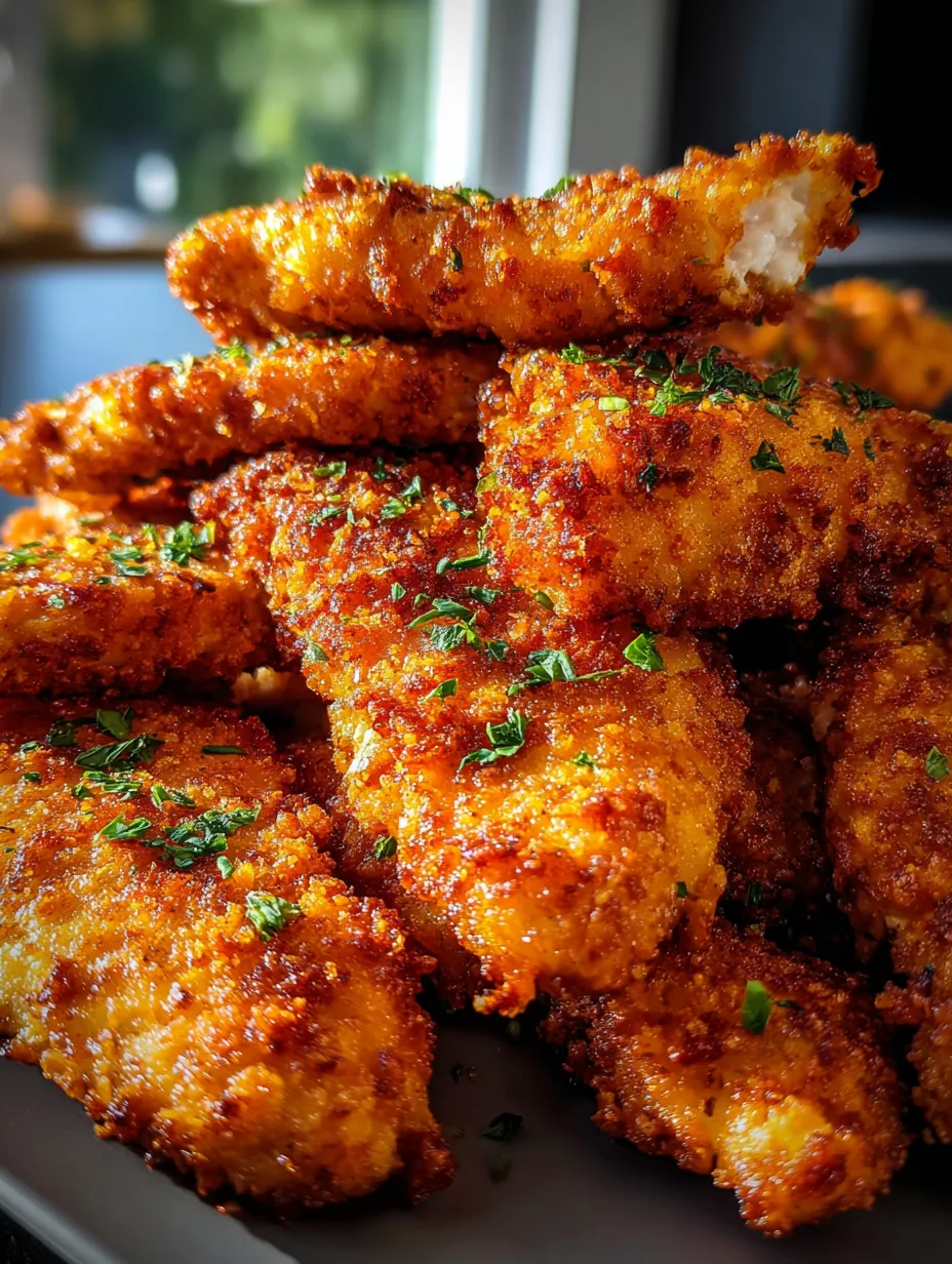 A plate of breaded chicken.