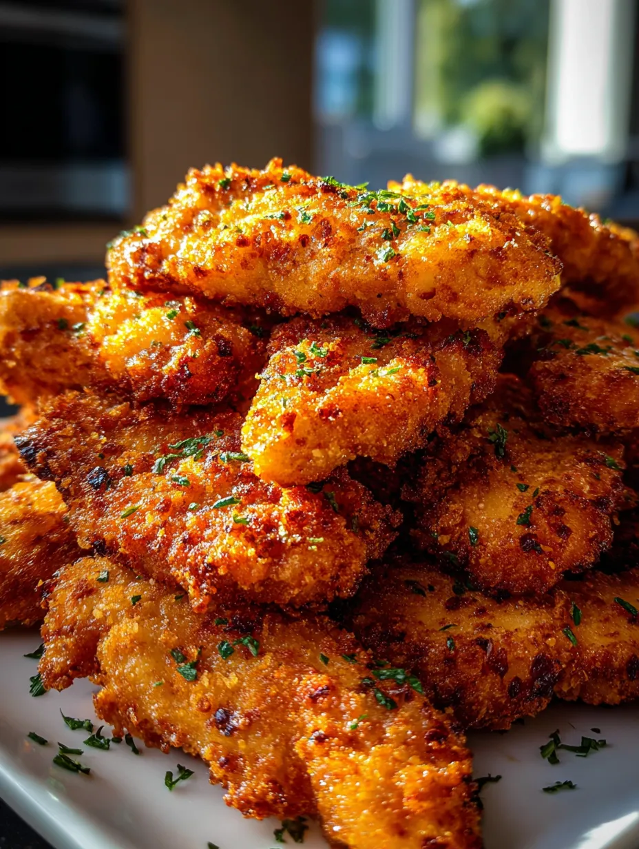 A plate of fried chicken with herbs on top.