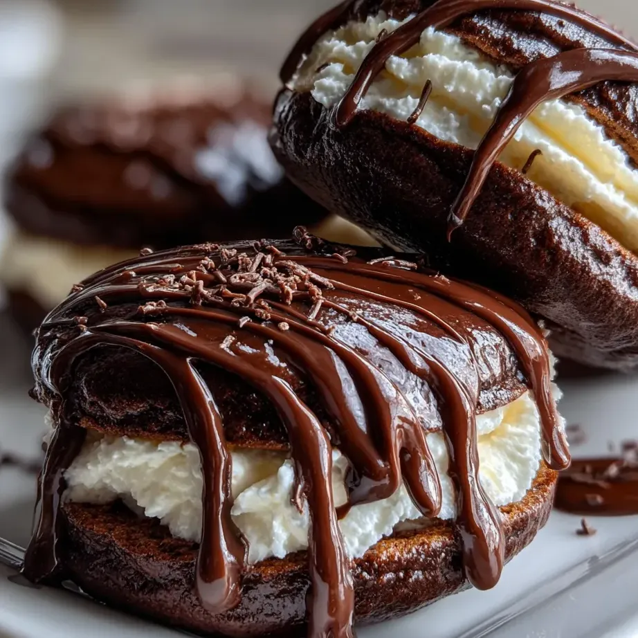 Chocolate and white frosting on a donut.