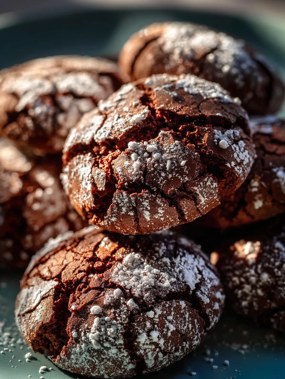 Chocolate cookies with white powder on top.