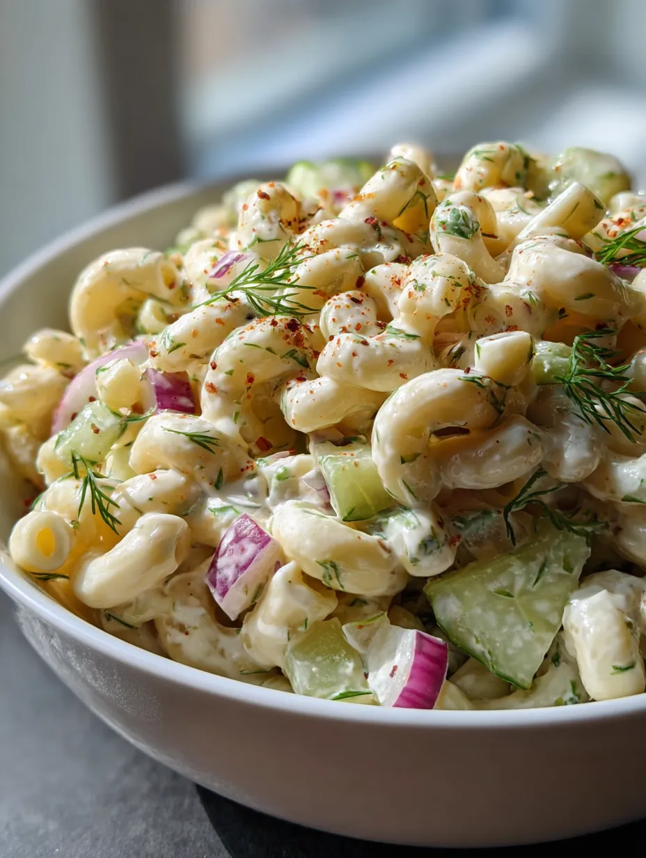 A bowl of pasta salad with vegetables.