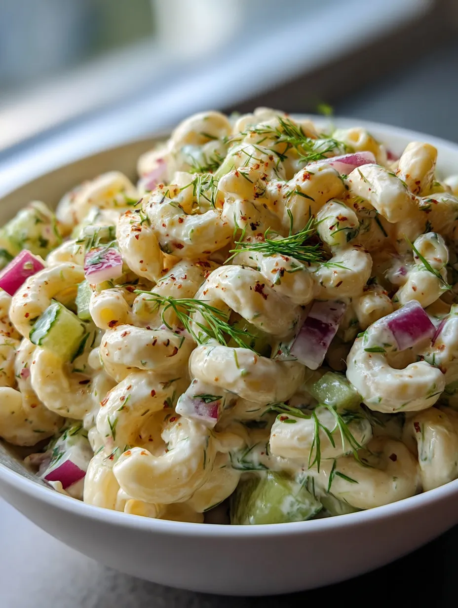 A bowl of pasta salad with vegetables.