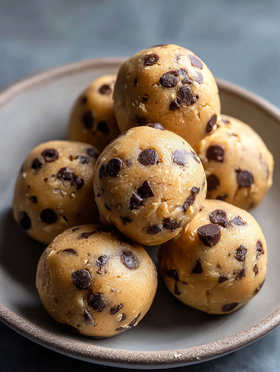 A bowl of chocolate chip cookie dough bites.