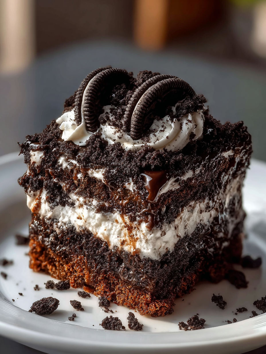 A slice of Oreo Dump Cake.