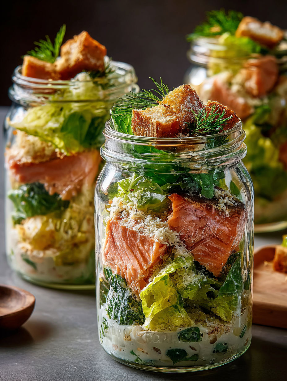 Salmon Caesar Salad Jars.