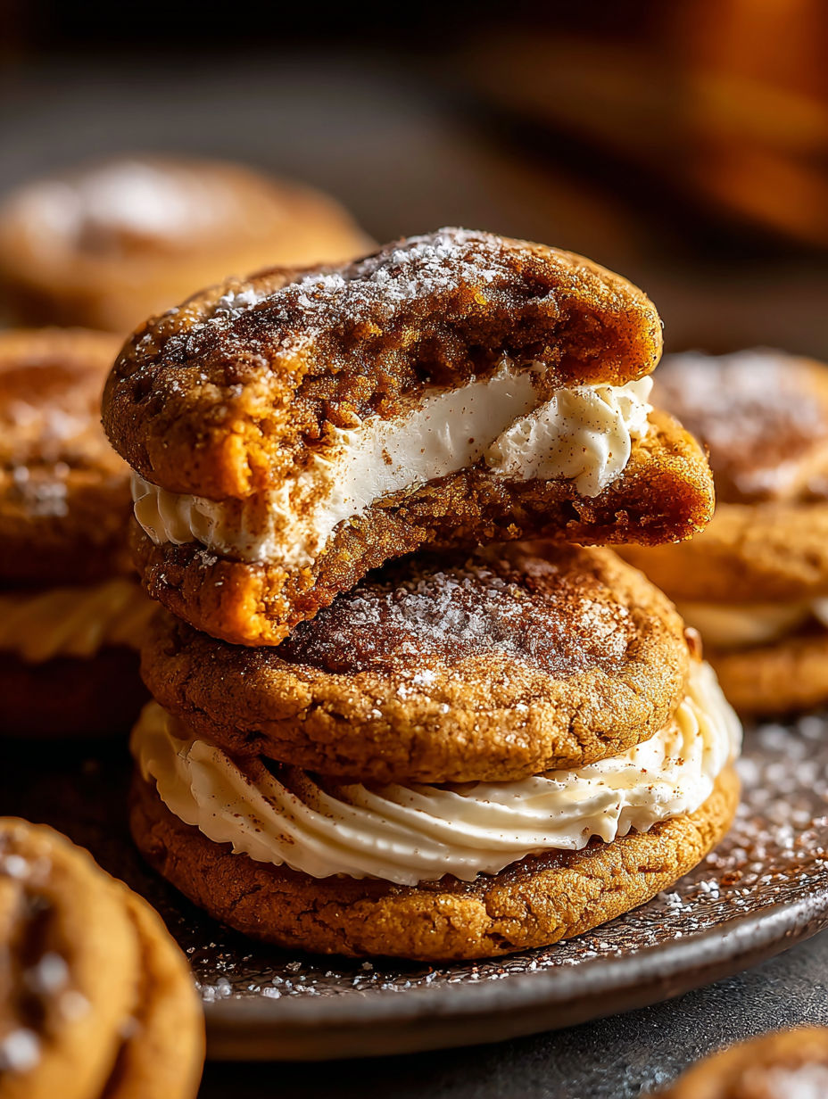Pumpkin cheesecake cookies on a plate.