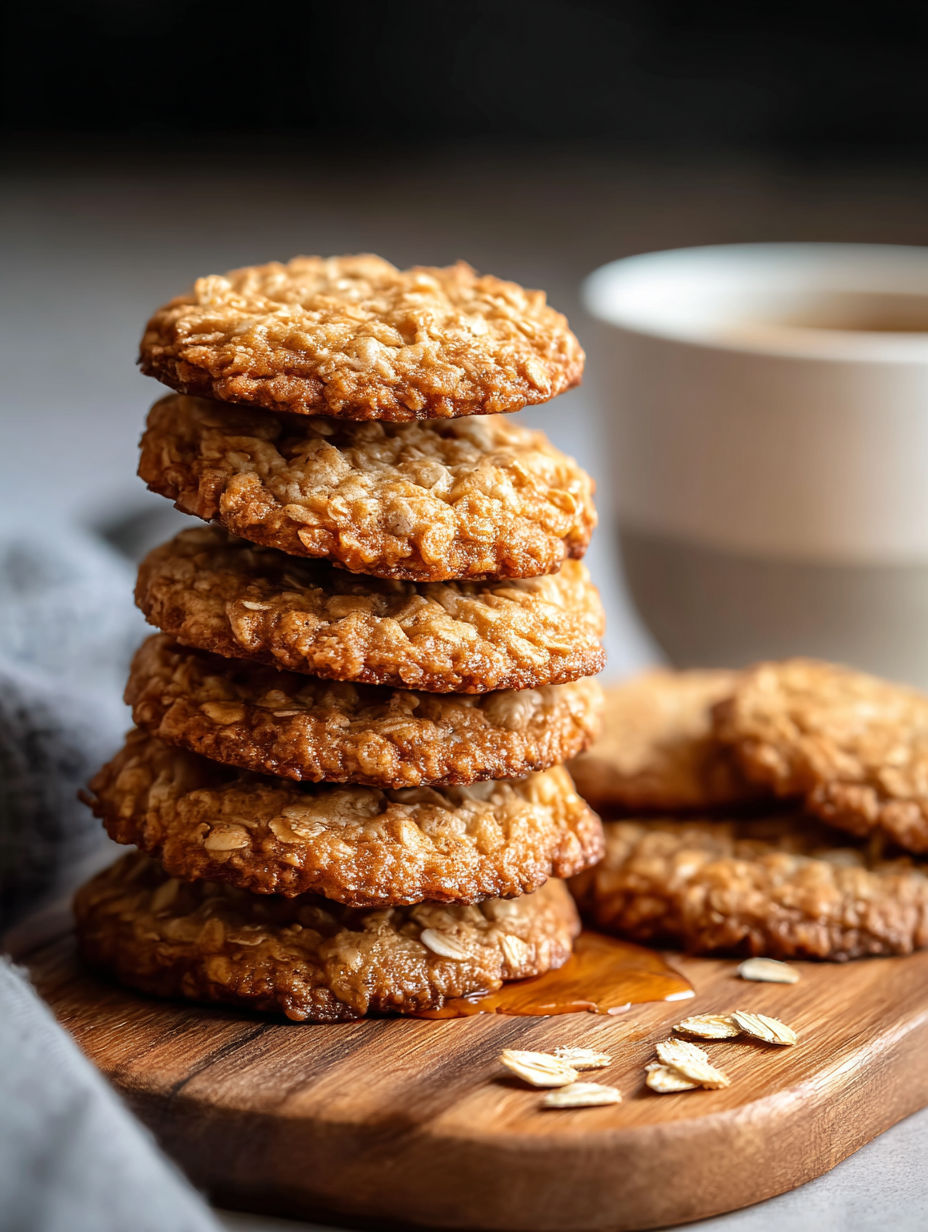 A stack of delicious honey oatmeal cookies.