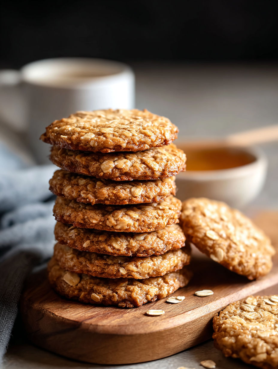 A stack of delicious honey oatmeal cookies.