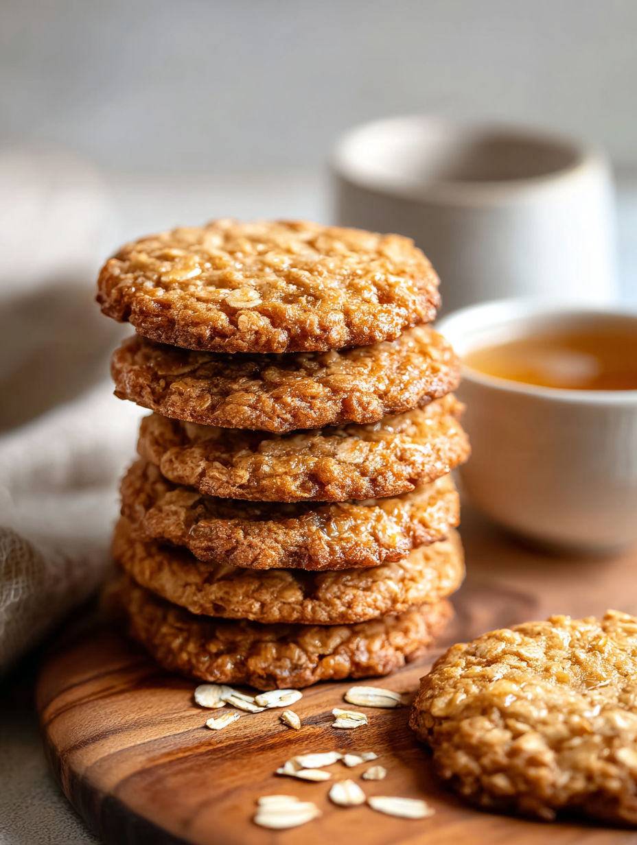 A stack of delicious honey oatmeal cookies.