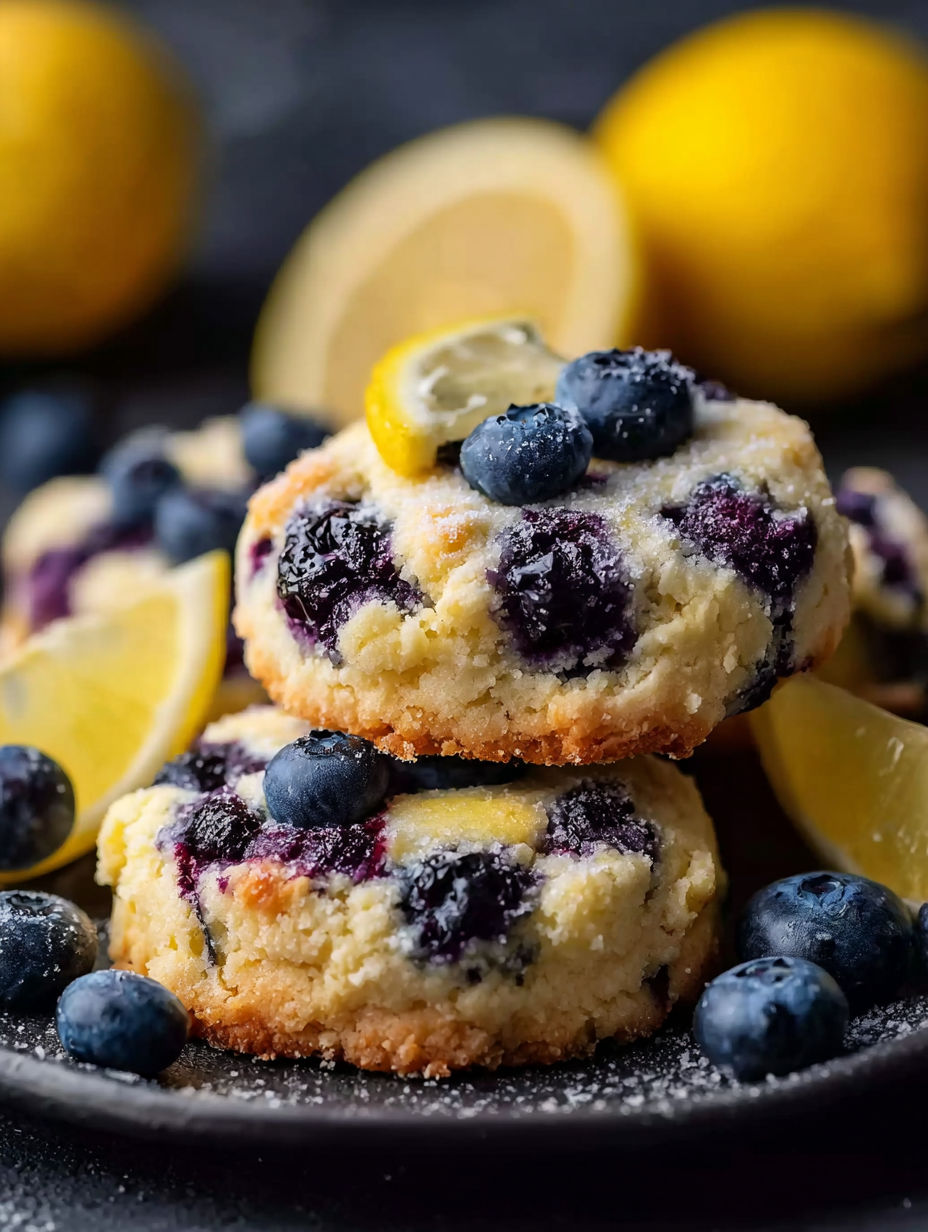 A stack of blueberry lemon cheesecake cookies.