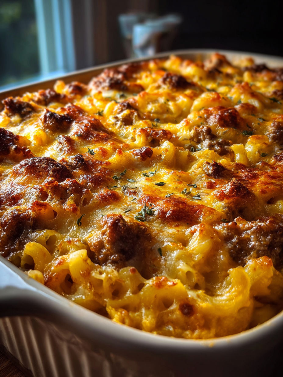 A casserole dish filled with meat and cheese.