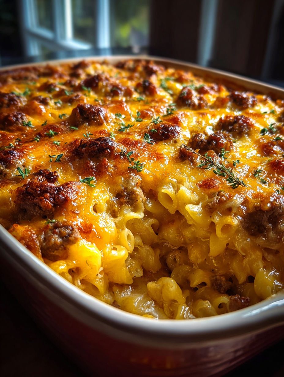 A dish of Amish Sunday Savior Casserole.