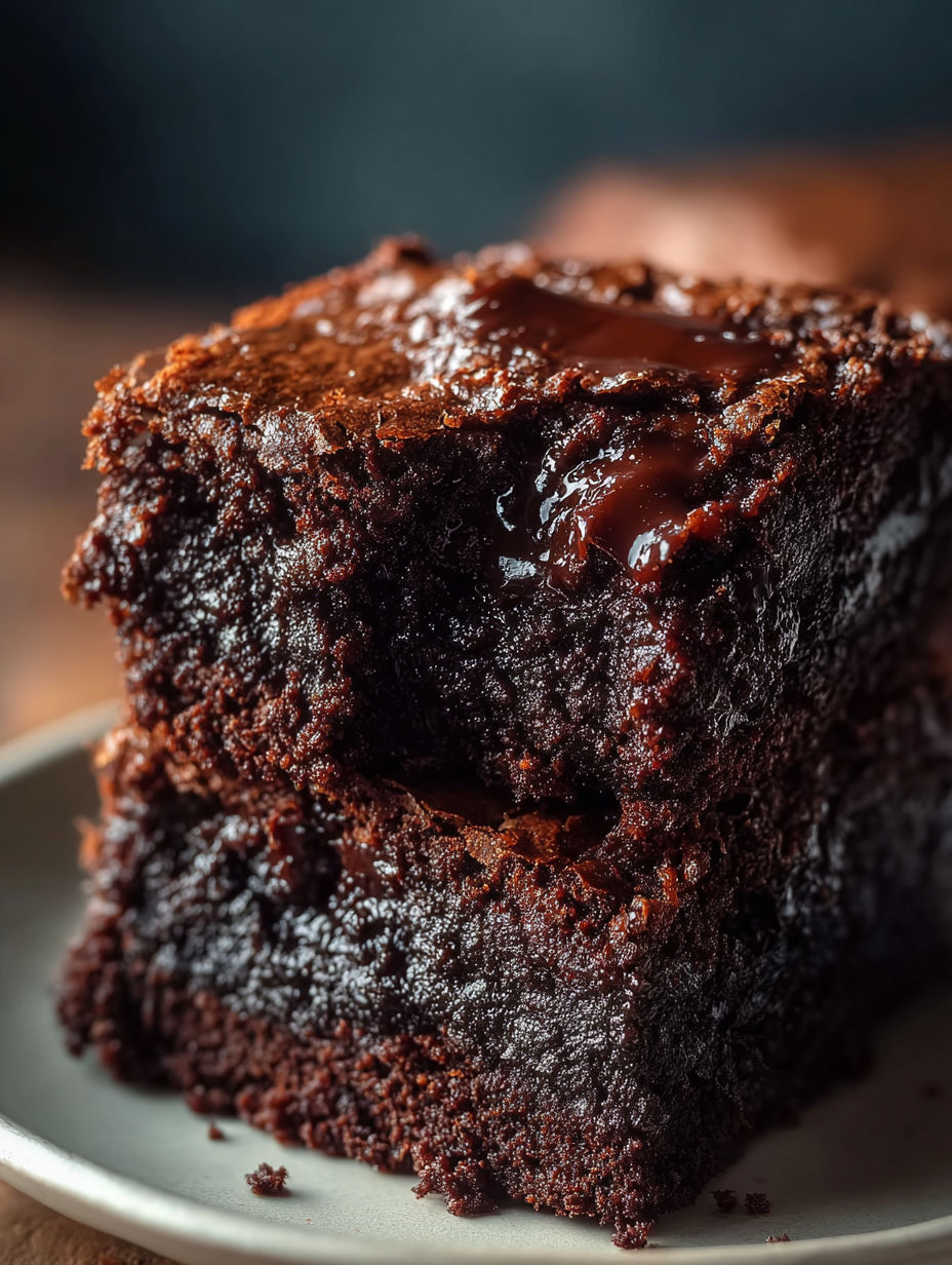 A slice of chocolate cake with chocolate drizzle.