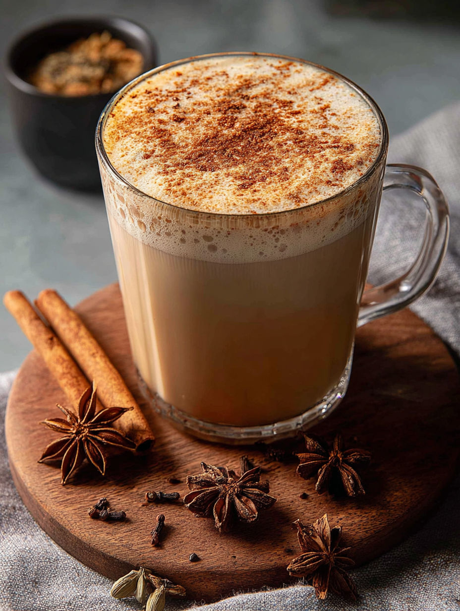 A glass of vanilla cinnamon milk tea.