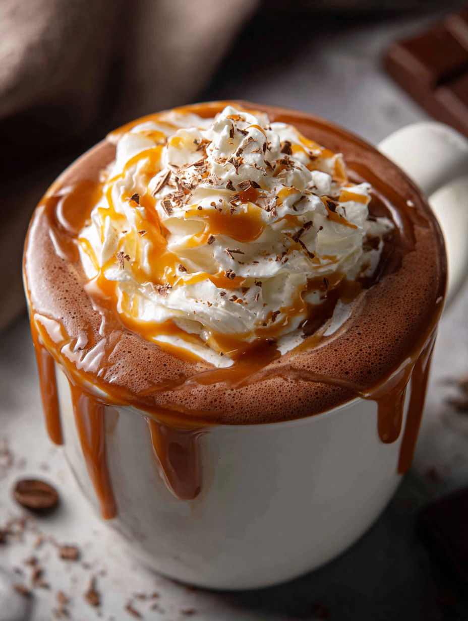 A cup of salted caramel hot chocolate.
