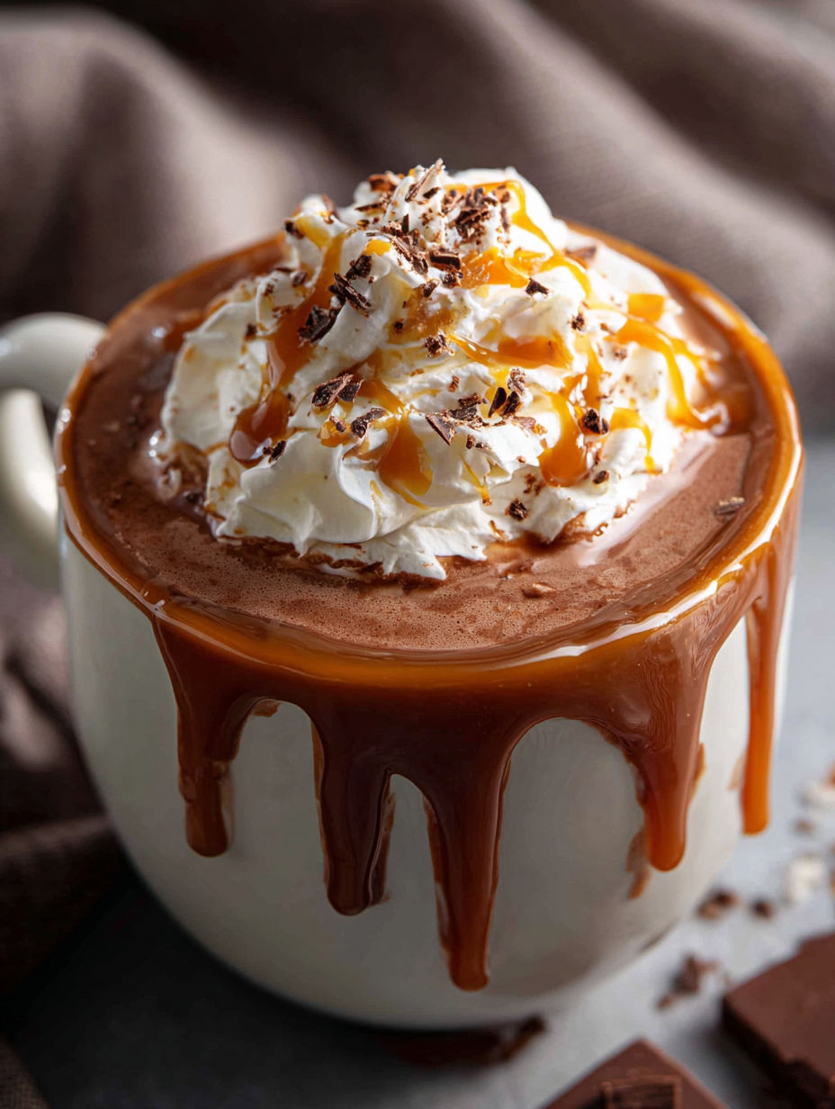 A cup of salted caramel hot chocolate.