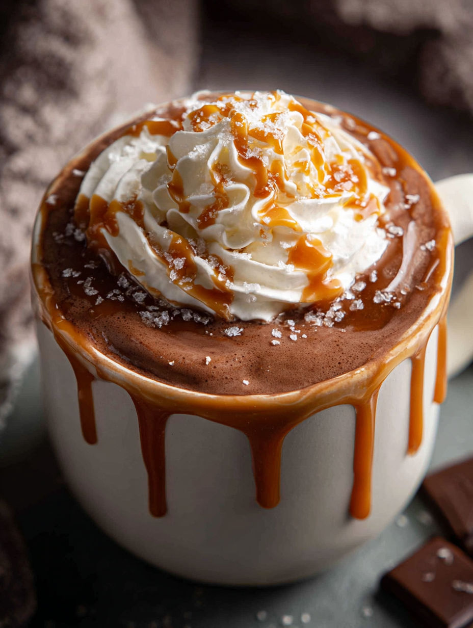 A cup of salted caramel hot chocolate.