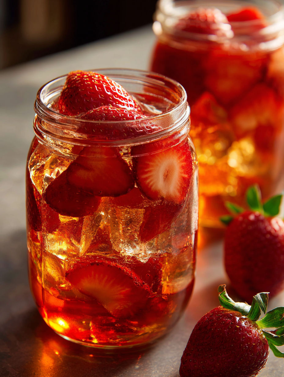 A glass of Southern-Style Strawberry Sweet Tea.