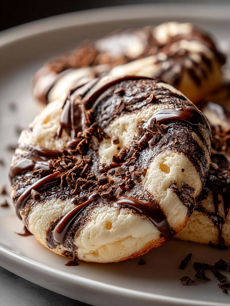 A plate of chocolate marshmallow swirl cookies.