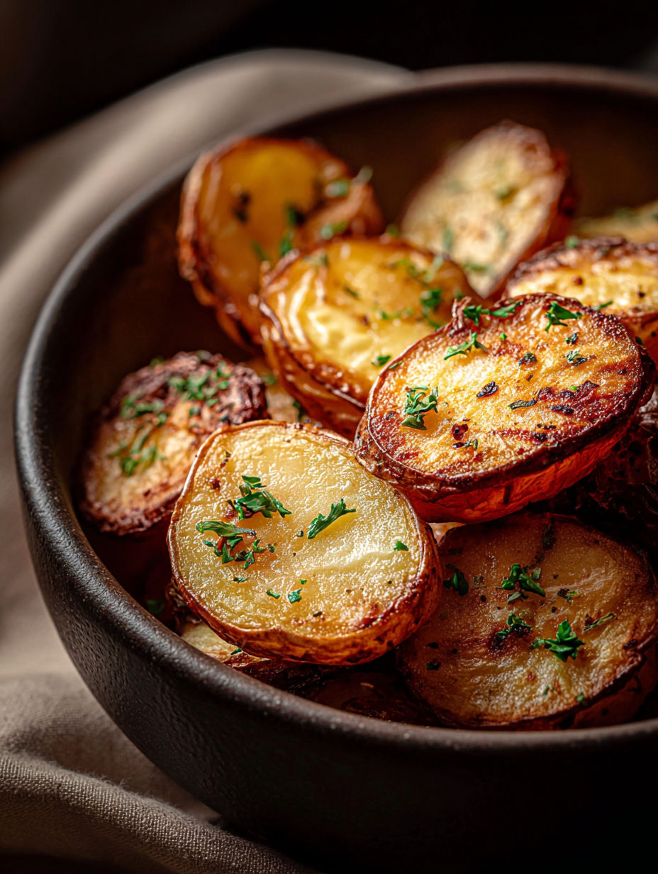 A bowl of air fryer potato slices.