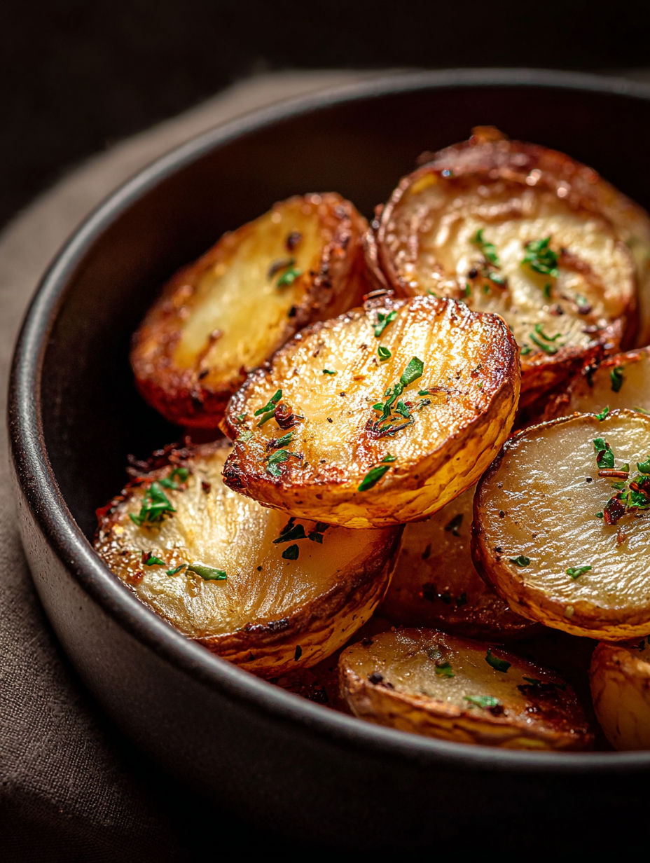 A bowl of air fryer potato slices.