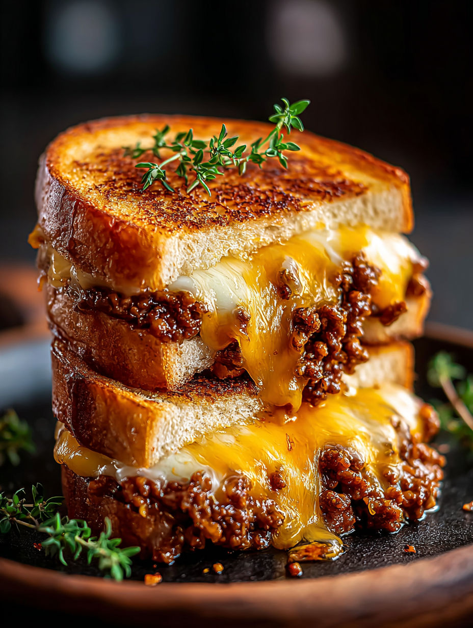 A grilled flank steak sandwich with cheese and herbs.