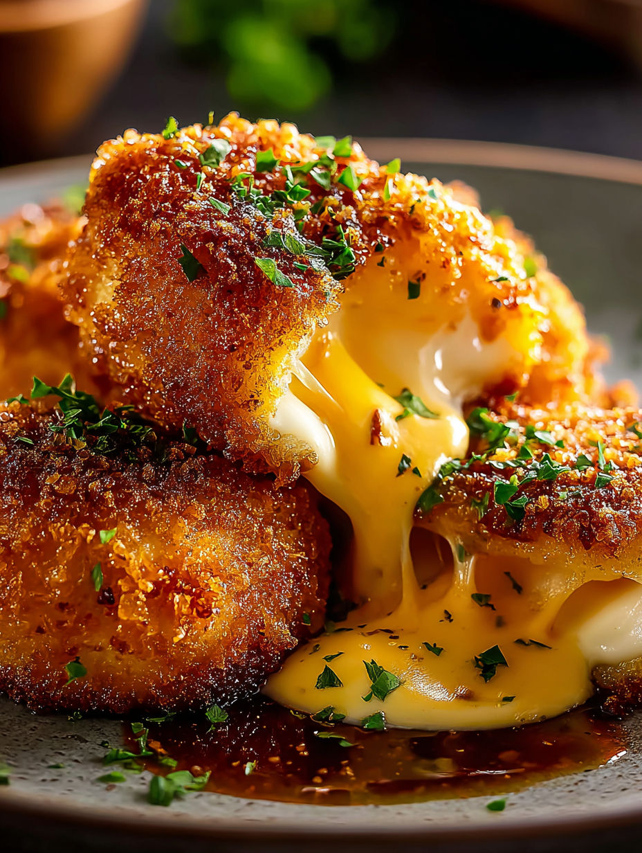 Crispy cheddar chicken with cheese.