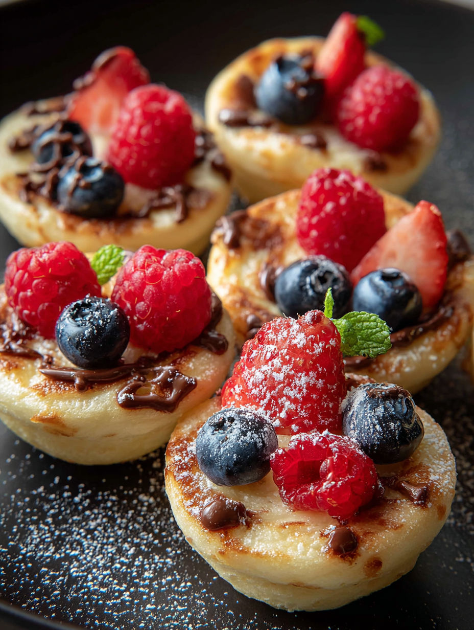 A dessert with raspberries and blueberries.