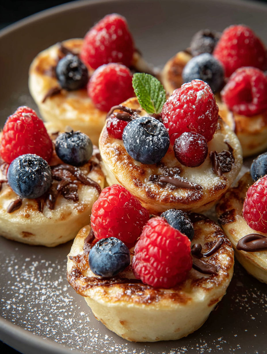 A plate of food with berries and chocolate.
