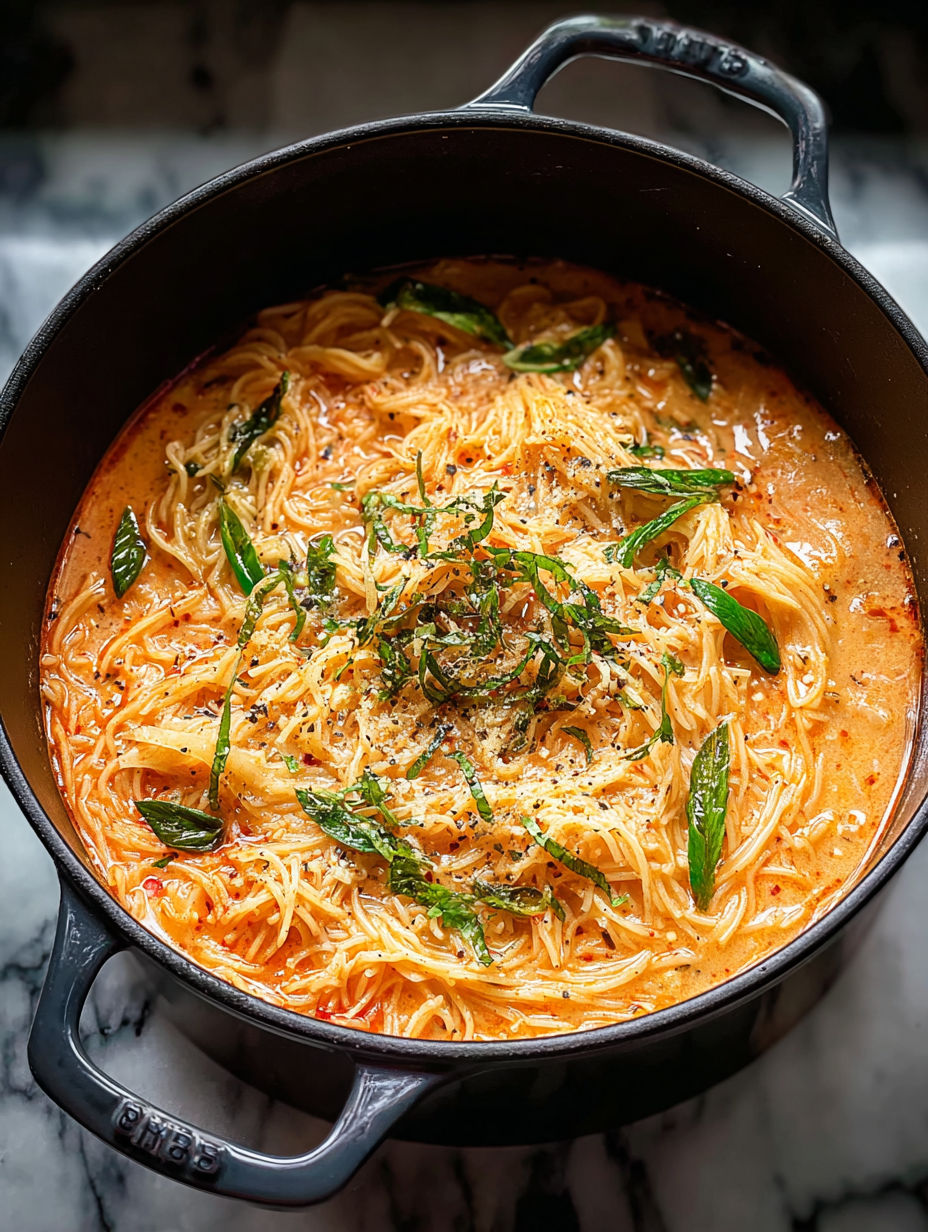 A bowl of soup with noodles and vegetables.